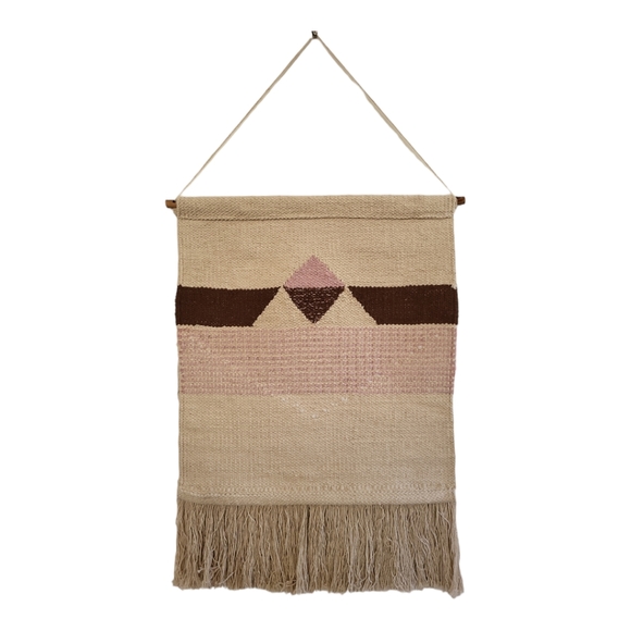 Wall Macrame  Hand Woven Wall Tapestry Decor Tan Brown Pink White - Picture 2 of 16
